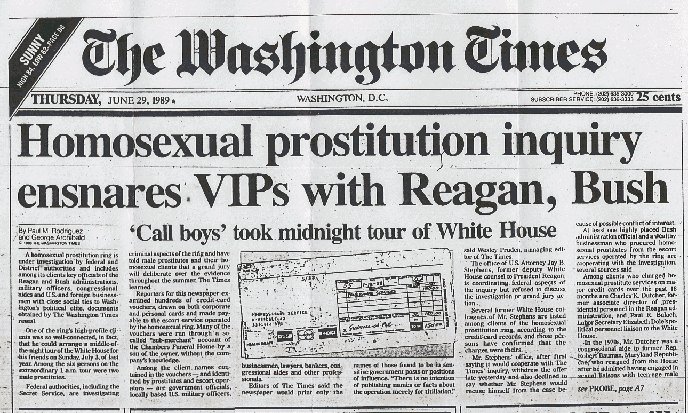 Homosexual prostitution inquiry ensnares VIPs with Reagan, Bush