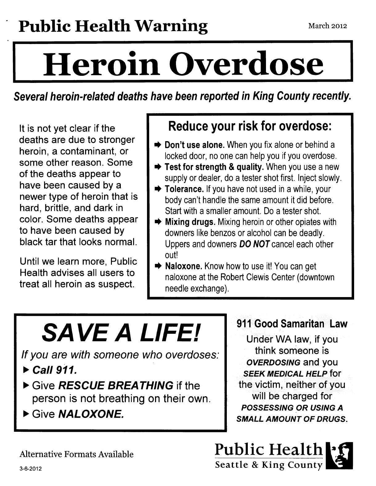 Public Health Warning - Heroin Overdose